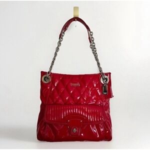 Coach Poppy‎ Red Liquid Gloss Patent Leather Quilted Handbag Shoulder Purse Y2K